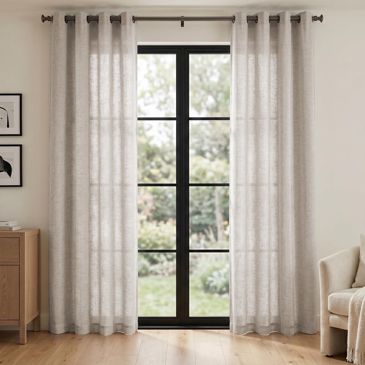 SolidKeus - Beige Lijnlook Semi-transparante Gordijnen Set van 2, 260 x 140 cm
