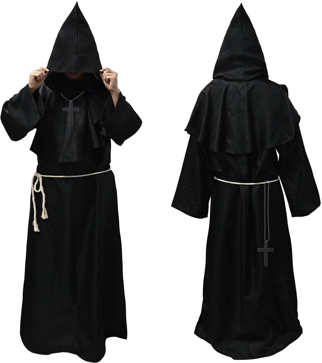 SolidKeus - Monnik Kostuum met Kap en Kruis voor Halloween