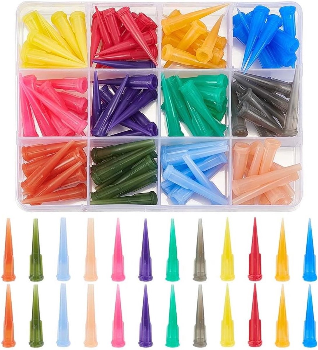 120 Stuks Blunt Plastic Tips met Conische Punt, Dispensernaalden in 12 Maten voor Nauwkeurig Vullen van Lijm en Vloeistoffen