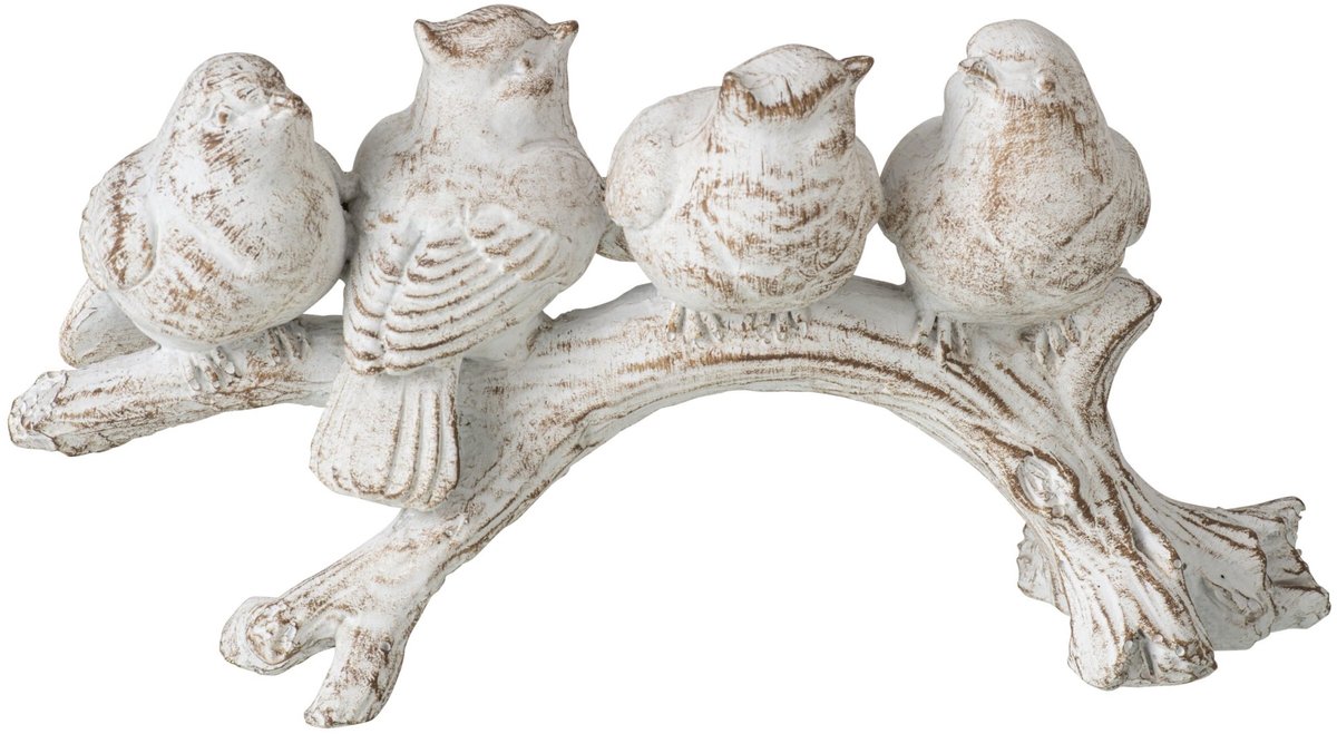 J-Line vogel op tak - klei - ecru - small