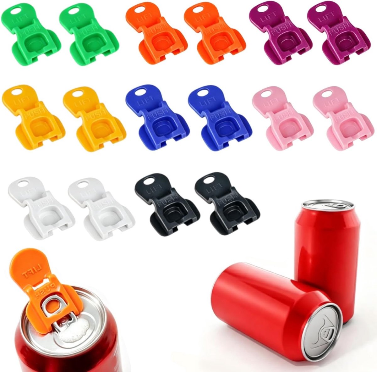 Set van 16 Drankblikopeners - Multicolor - Handmatige Blikopeners van Kunststof - Voor Drankblikjes