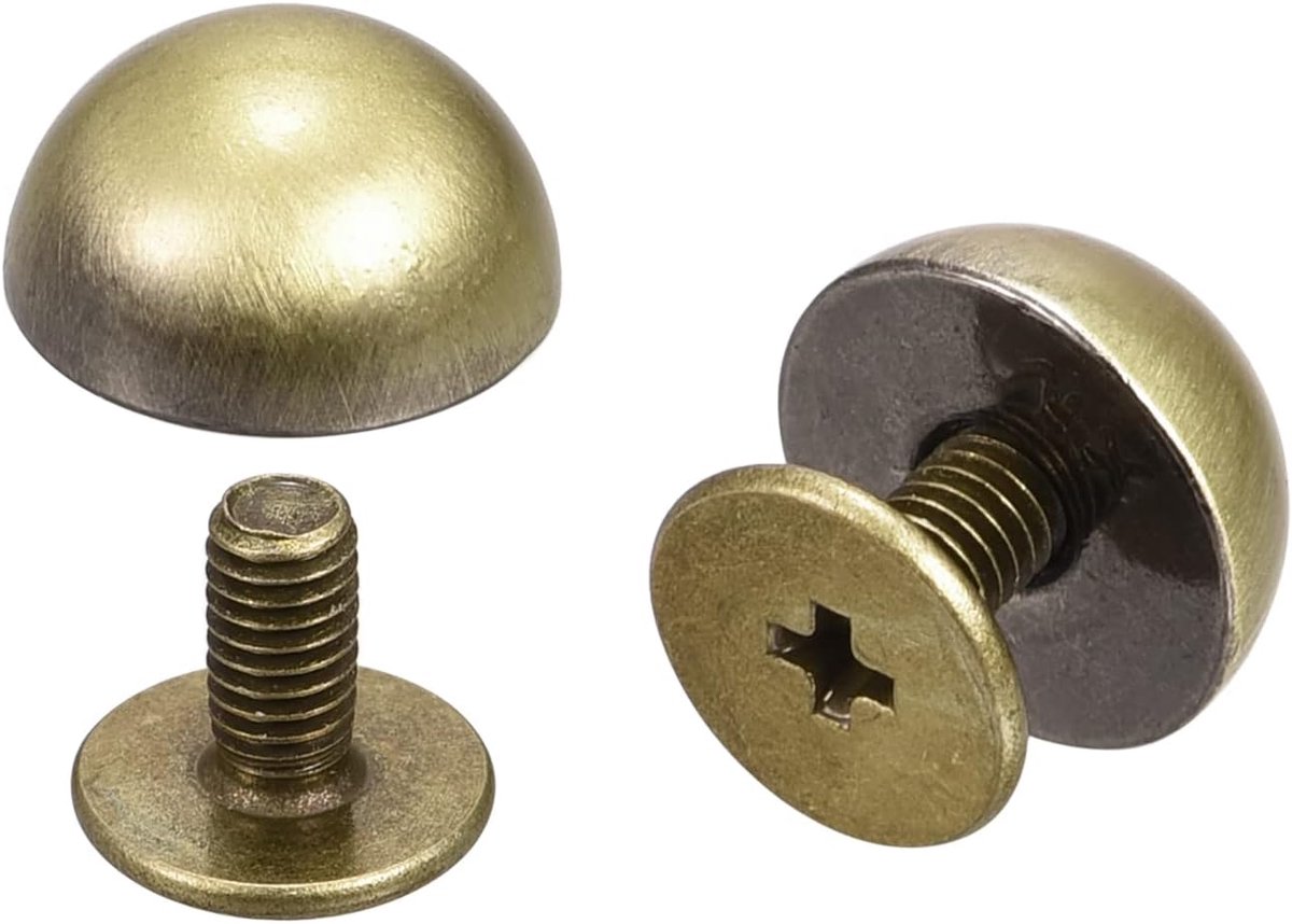 Schroefklinknagels, 6 sets, 10 x 5 mm, ronde klinknagels, klinknagels, lederen klinknagels, spikes voor portemonnee, handtas, lederhandwerk, bronzen tint