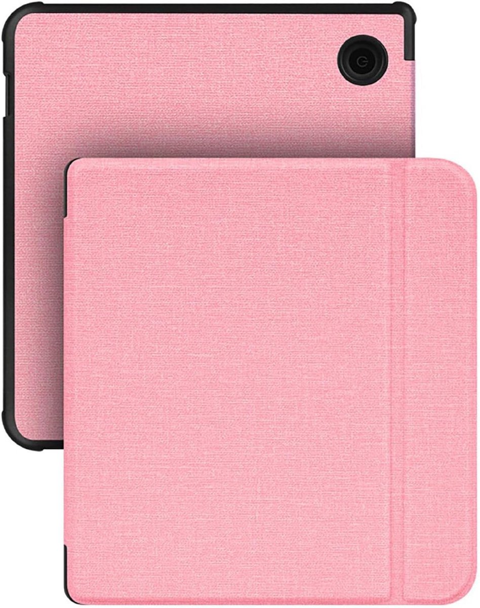 Beschermhoes compatibel met Kobo Libra 2/Tolino Vision 6, leren fliphoes + zachte siliconen hoes, textuur vergelijkbaar met leren hoesje, roze