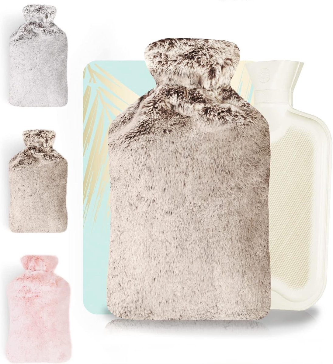 Warmwaterkruik, 2L met Pluche & Gebreide Hoes - Pijnverlichting voor Rug, Nek, Taille - Cadeau voor Verjaardag, Kerstmis, Vrouwen, Kinderen & Baby's (Bruin)