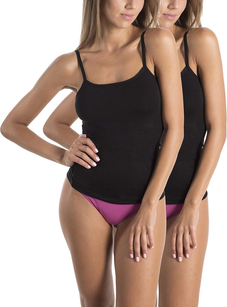 Top Dames 2-Pack, Hemdje als Onderhemd Katoen Modal | Zacht & Ademend, Getailleerde Pasvorm, Fijne Spaghettibandjes, Basic Tanktop
