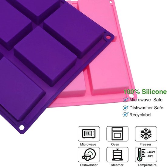Siliconen, zelfgemaakte zeepvorm, siliconen vorm zeep, rechthoekige vormen voor cake, brood, bakfor, chocolade, snoep, ijsblokjes, zeepbakjes, knutselen, of zeep zelf maken — afbeelding 4