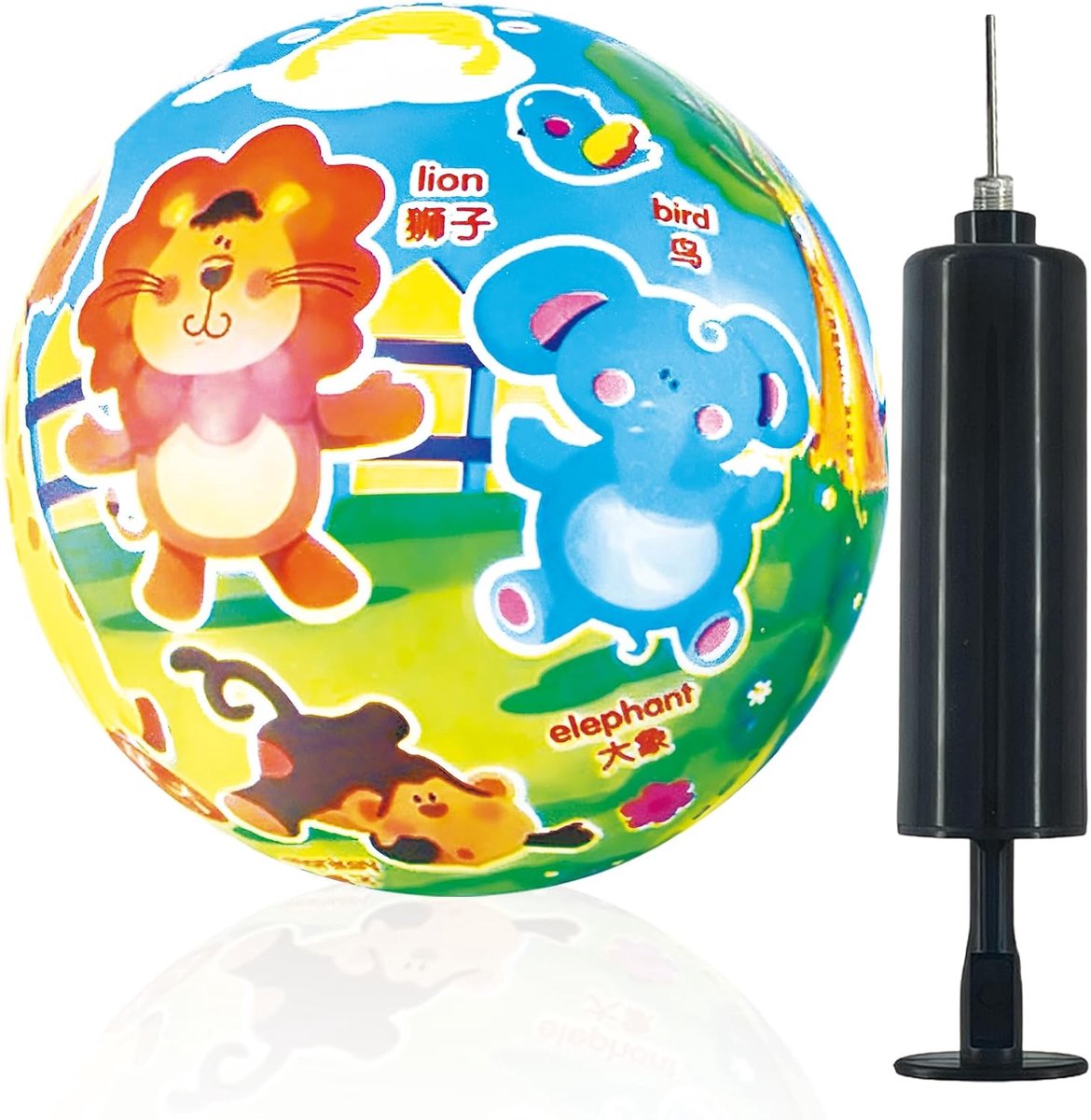 Speelbal voor kinderen, diameter 22 cm, opblaasbare pvc-bal met ventiel en luchtpomp, kleurrijke springbal voor jongens en meisjes, geschikt als strandbal, voetbal of softbal