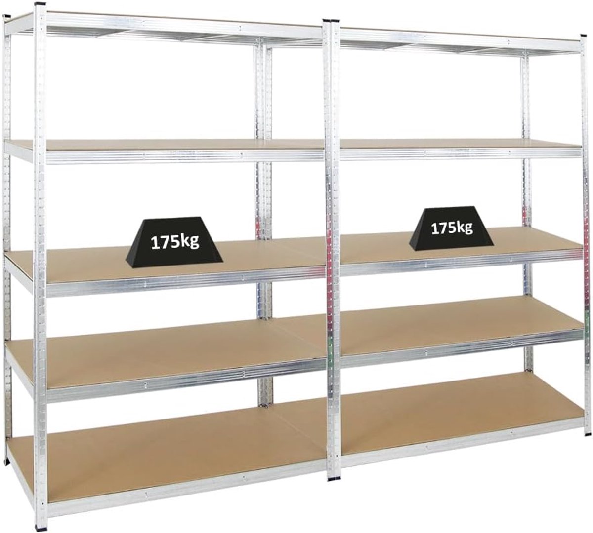 Mega Deal 2X kelderrek Gorilla | HxBxD 180x120x60cm | Ladelast 175kg | Verzinkt | Garagerek Zware last-rek werkplaatsrek opslagrek steekrek
