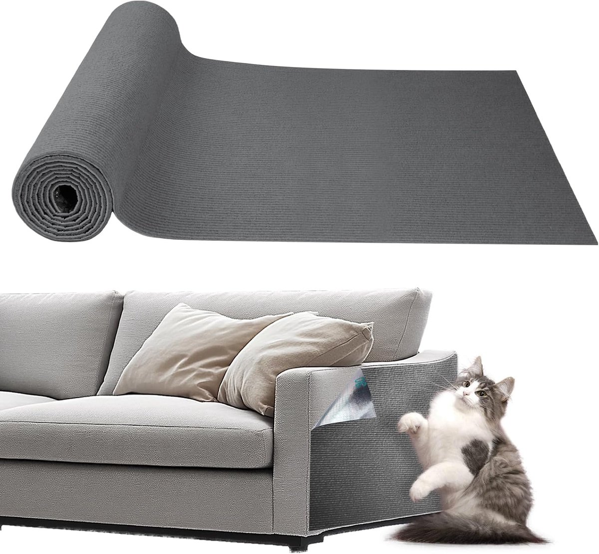 Zelfklevende krabmat voor katten, 40 x 250 cm, krasbescherming voor bank, kat, doe-het-zelf kattentapijt, muur, krasbescherming voor kattenstandaard, bank, kattentoren, donkergrijs