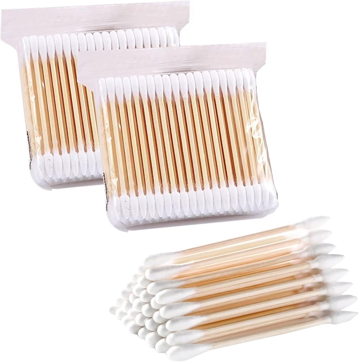 Wattenstaafjes, 200 stuks, bamboe met houten handgrepen, duurzaam voor make-up, Clean Care, oorreiniging, wondverzorging, cosmetica, gereedschap, dubbele kop, biologisch afbreekbaar