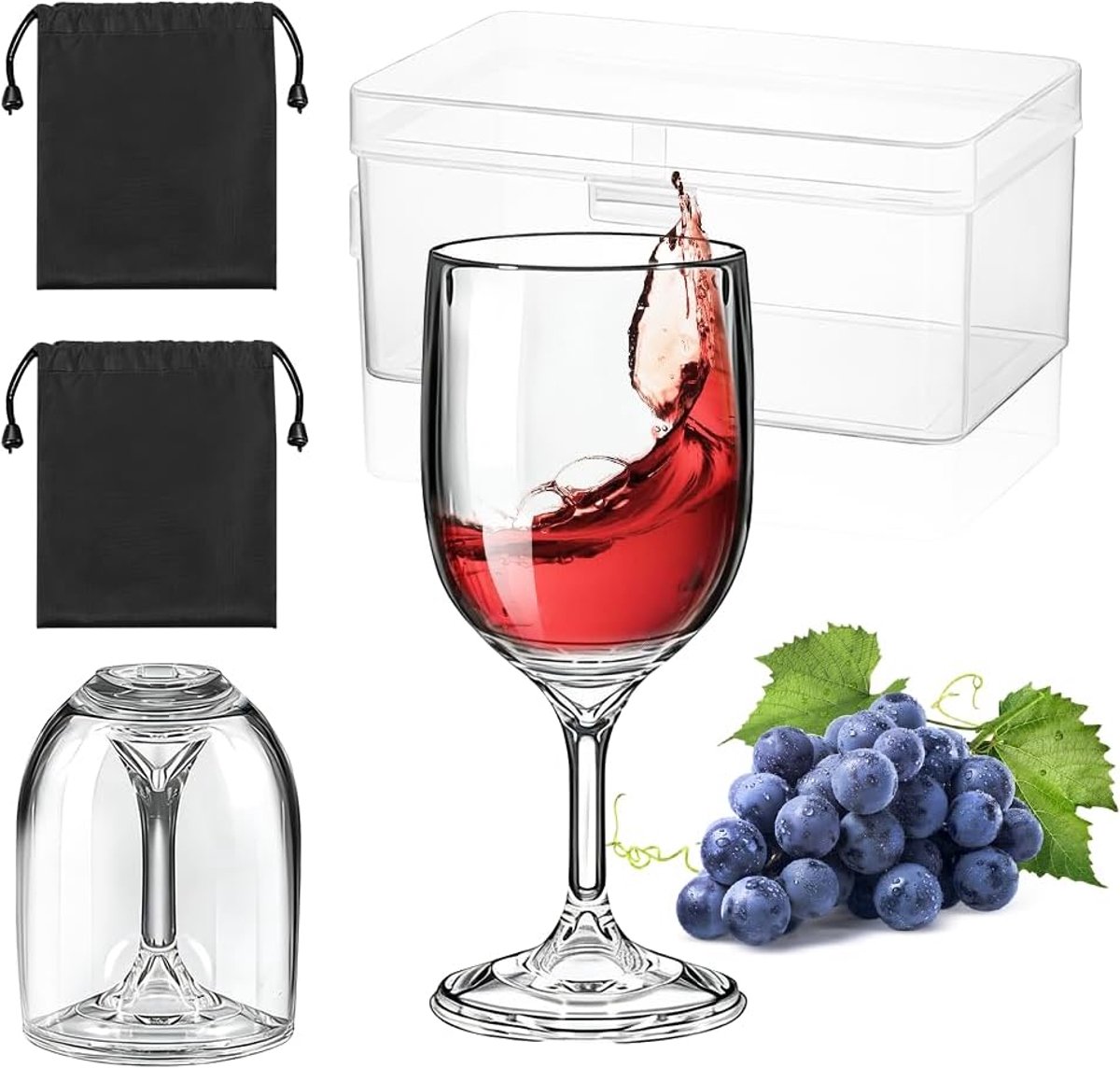 Wijnglazen to go, 200ml draagbare rode wijnglazen voor camping met tas en praktische doos. Moderne rode wijnglazen voor feesten, reizen, kamperen, picknicks