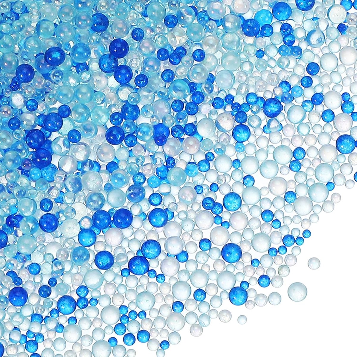 1-3mm Mini Glazen Bubble Kralen 200g Kleine Iriserende Kralen Geen Gat Water Druppel Ballen voor DIY Crafting Nail Art Hars Filler, Blauwe Serie