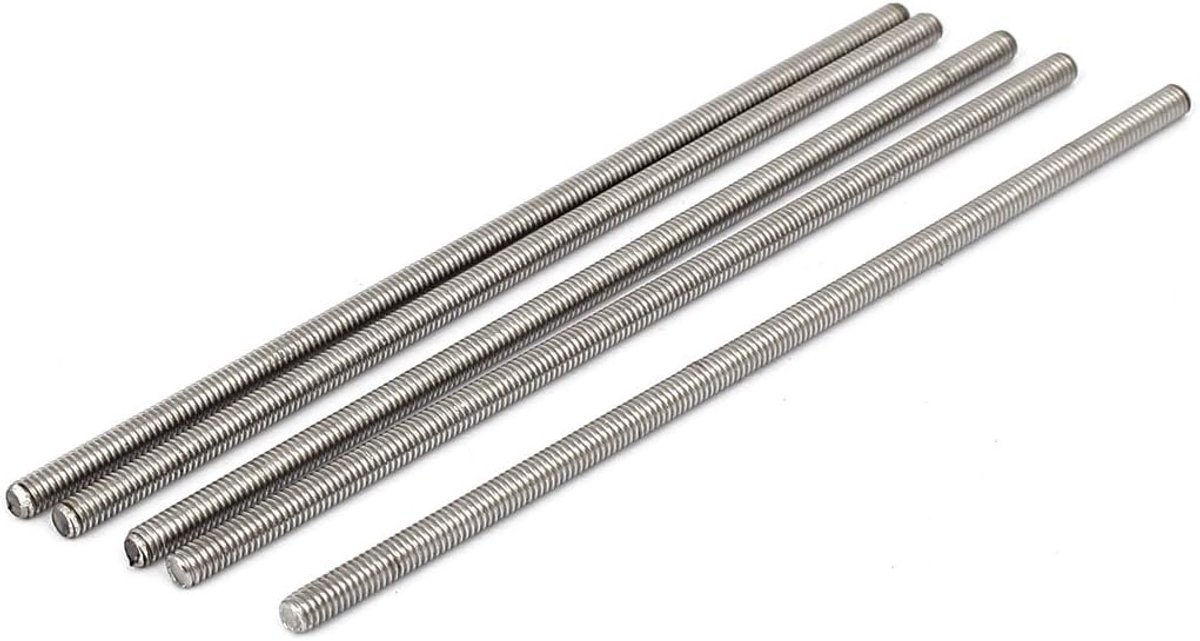Sourcingmap M4 x 120mm 304 roestvrij staal volledig schroefdraad staaf Studs Zilver Tone 5 Stks