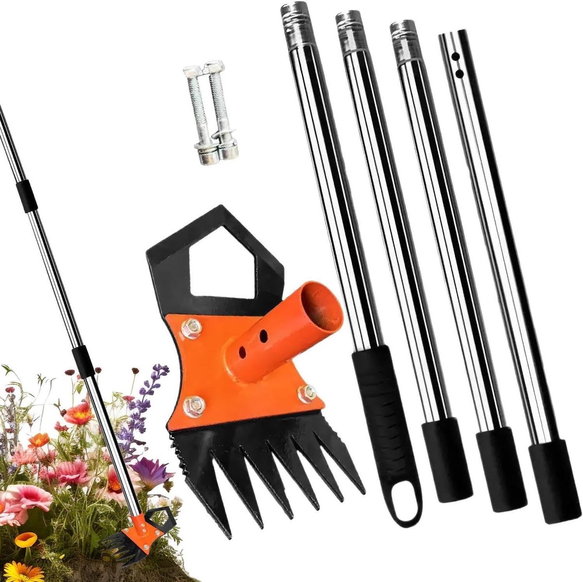 Tuinhark Zwaar Uitgevoerd - Gereedschap Gazon - Tuinonderhoud - Vierdelige Verstelbare Handgreep - 14 centimeter - Enkel attribuut