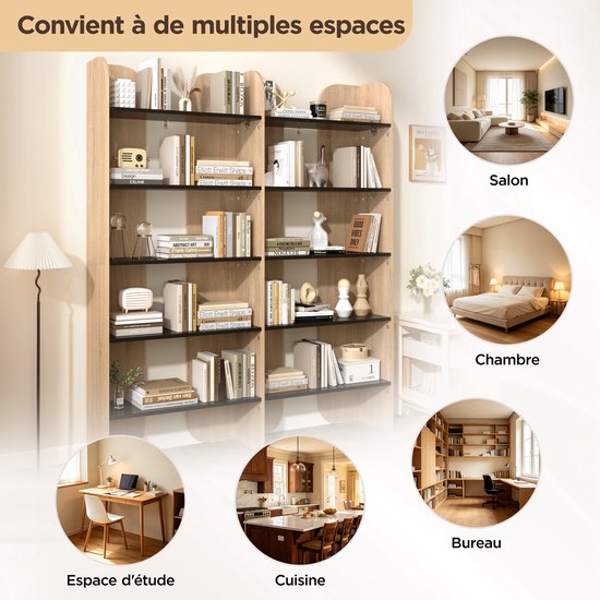 COVREO Boekenrek 160 x 135 x 25 cm, naturel zwart, PB-plaat, 5 niveaus — afbeelding 4