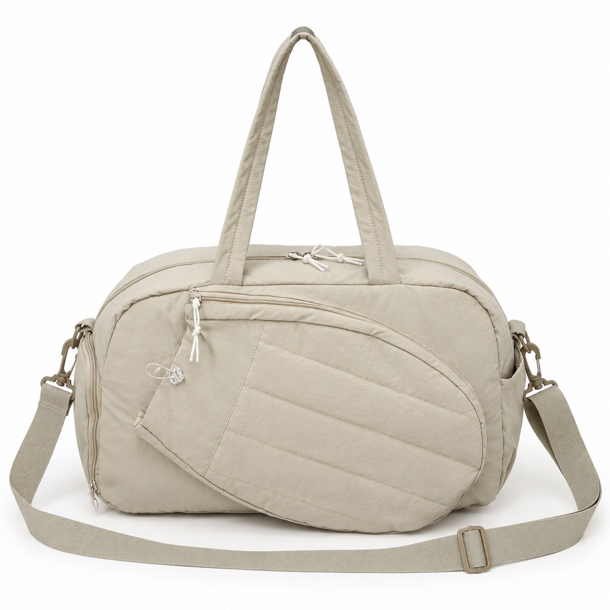 Gloovon® Sporttas - Padel tas met Schoenenvak & Natvak - Geschikt voor Fitness Reizen & Tennis - Waterafstotend Nylon - Beige