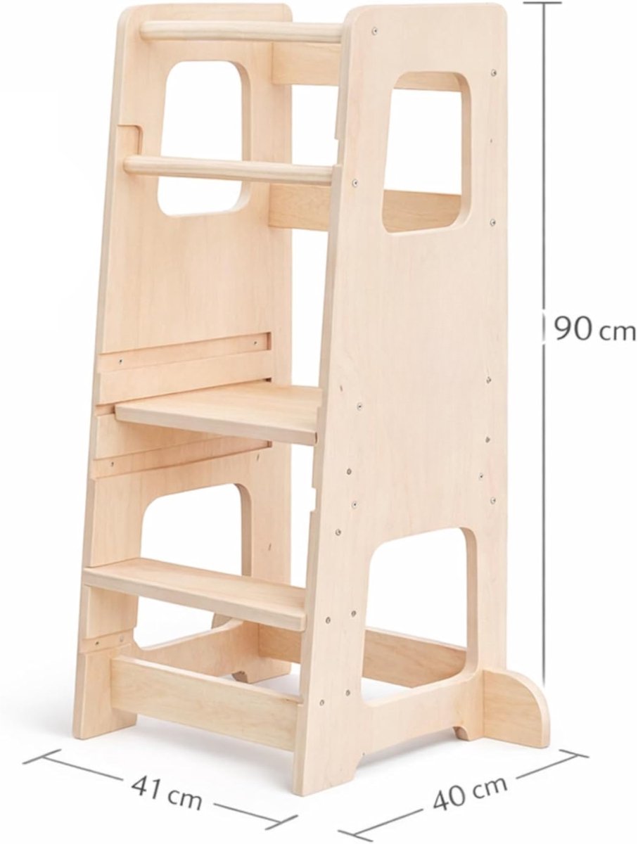 Lìon® Leertoren - 3 Hoogtes Verstelbaar - Montessori-Leertoren - Bruin - 41cm x 40cm x 90cm