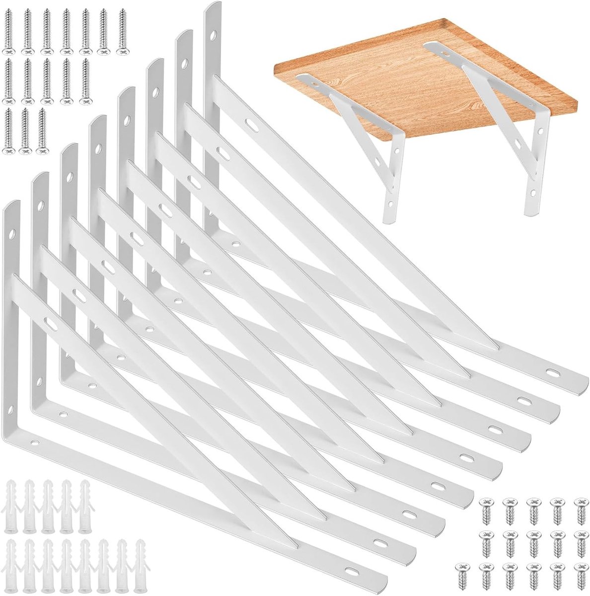 Stevige driehoekige wandplanksteunen, 90 graden hoeksteunen voor woonkamer en slaapkamer, set van 8 (wit, 300x190mm)