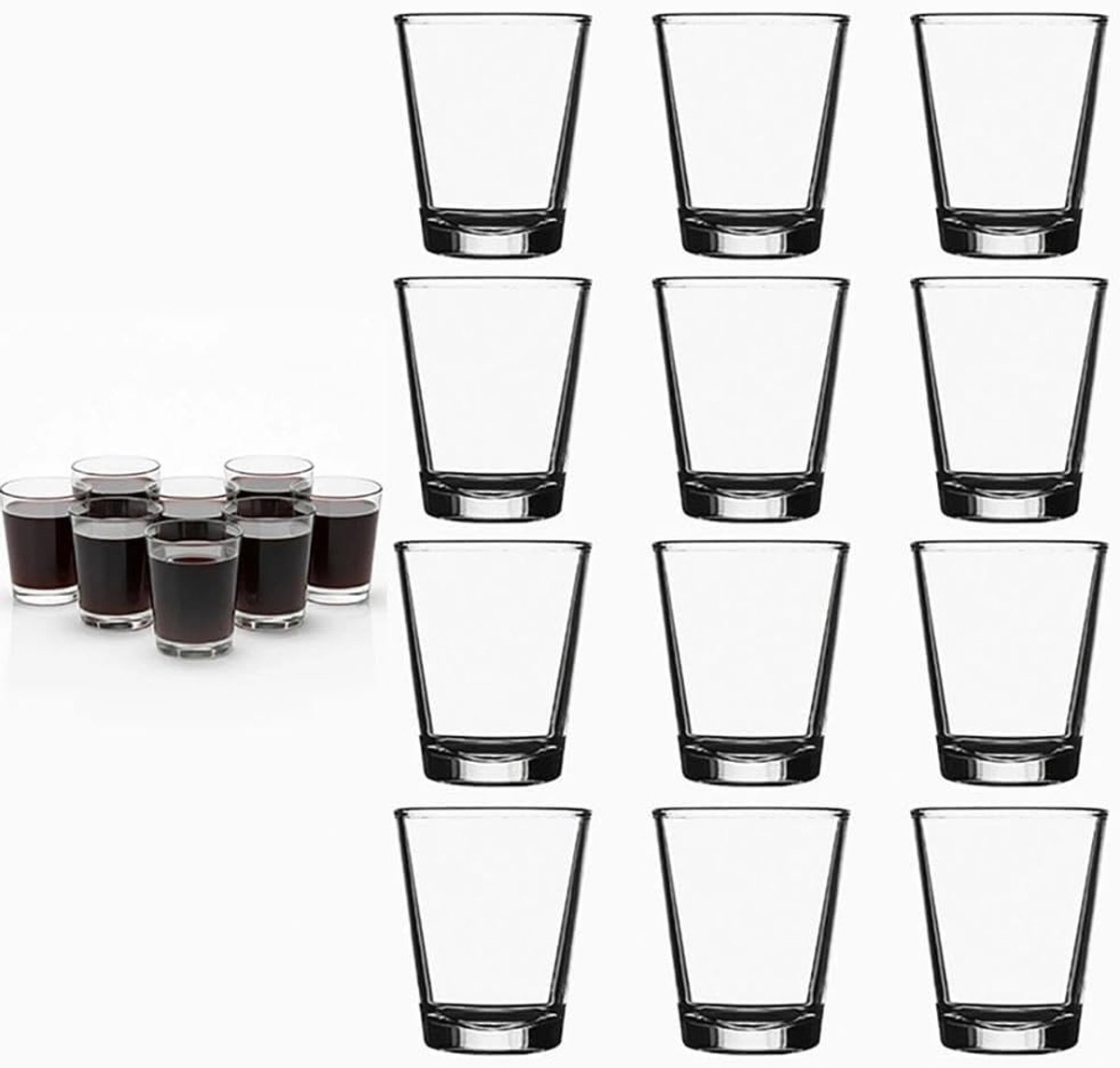 Set van 24 Dikke Glazen Shotglaasjes van 60ml - Vaatwasserbestendig, Transparante Liqueurglaasjes voor Thuis en Bars