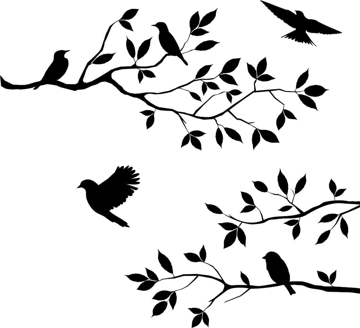 SolidKeus - Verwijderbare Muurstickers met Takken en Vogels