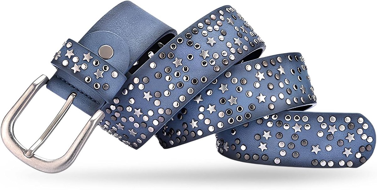 Dames 110 cm Studded Riem met Ster Nieten, Leren Tailleband Verstelbaar voor Jeans, Jurken en Broeken, Breedte 3.8 cm, Modieuze Accessoire voor Elke Outfit