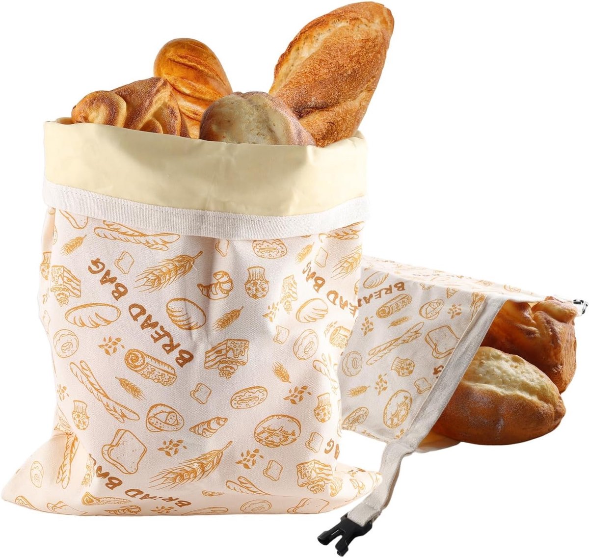Herbruikbare Linnen Broodzakken van Bijenwas - Set van 2 voor Broodopslag, Baguette en Sandwich - Duurzaam en Plasticvrij Keukenaccessoire