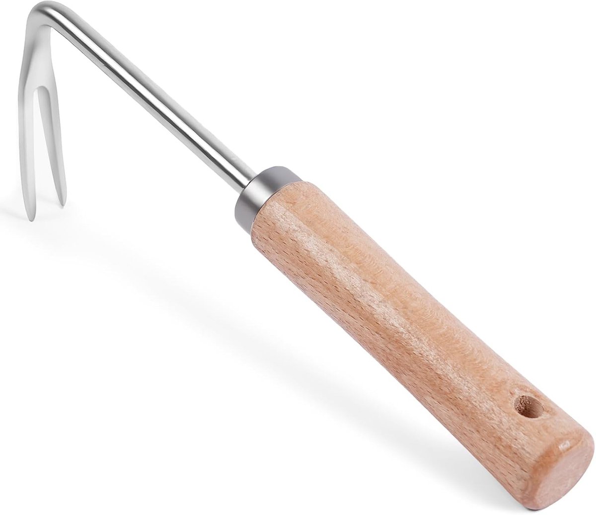 RVS Onkruidverwijderaar met Handvat en Rubber Grip - Efficiënte Onkruidbestrijding met 5 Tanden - 41 cm Tuingereedschap voor Gemakkelijk Uittrekken van Onkruid