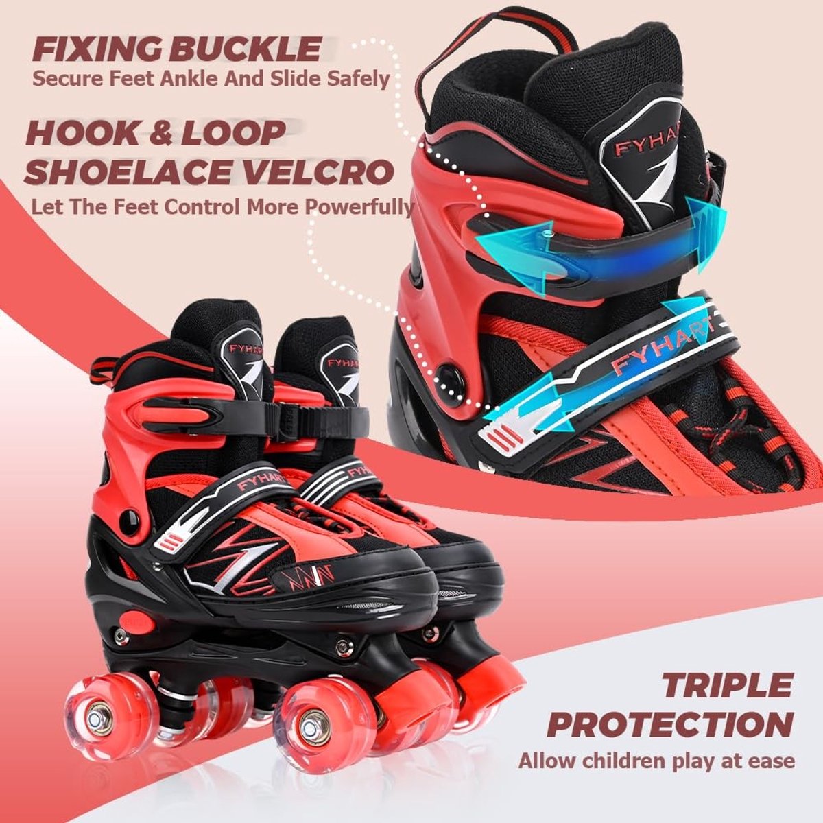 SolidKeus - Roller Skates voor Kinderen met Luminous Wheels, Verstelbaar in 4 Maten, Blauw en Rood