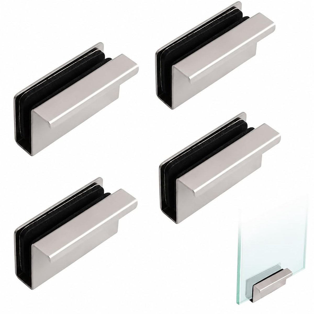 SolidKeus - Set van 4 Zilverkleurige Glasdeurgrepen Zonder Boren