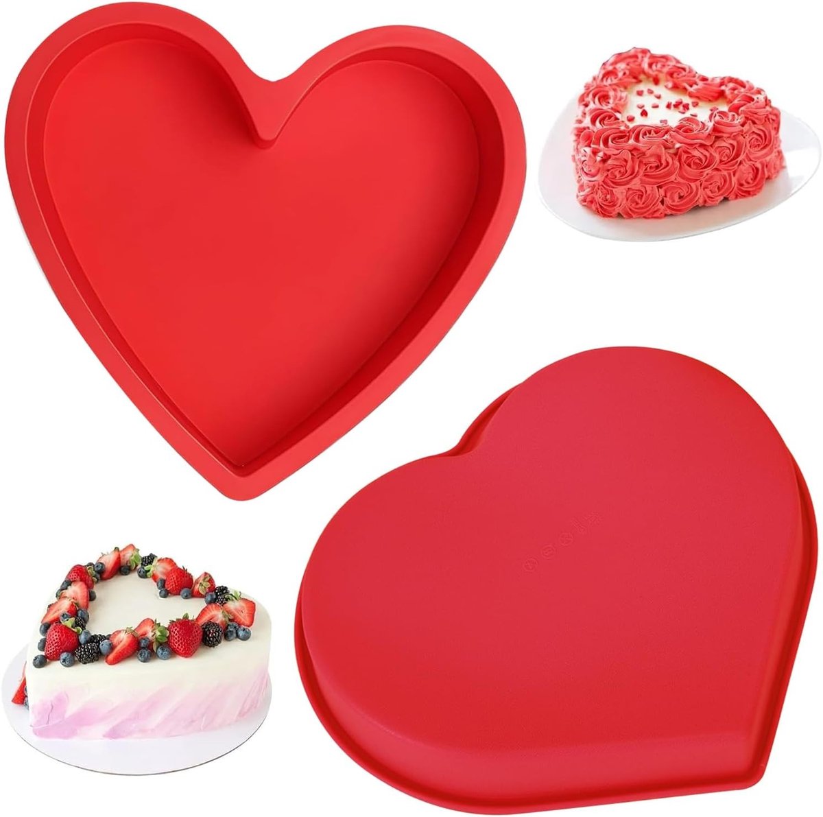 2 Stuks Hartvormen van Siliconen 25,4 cm - Antiaanbak Silicone Mallen voor Pudding, Taarten en Desserts (Rood)