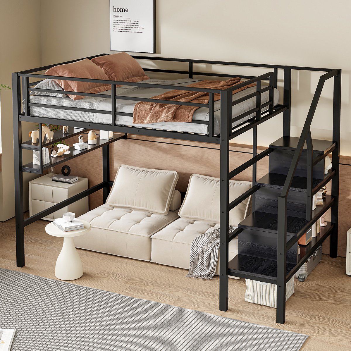 Kinderbed - voor matras 140 x 200 cm - zwart - met opbergruimte - afmetingen 145 x 225 x 160 cm - matras niet inbegrepen - voor de slaapkamer
