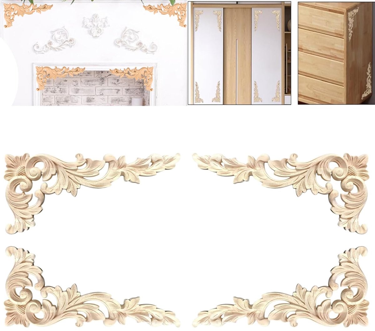 SolidKeus - Set van 4 Houten Hoekdecoraties voor Meubels