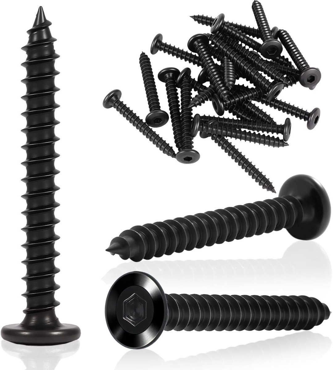 SolidKeus - Set van 25 Zwarte Houtschroeven met Platte Kop M6 x 55 mm