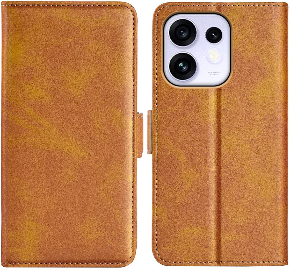 MobyDefend Hoesje - Geschikt voor Oppo Reno16 / 16 Pro - Luxe Wallet Book Case (Sluiting Zijkant) - Lichtbruin