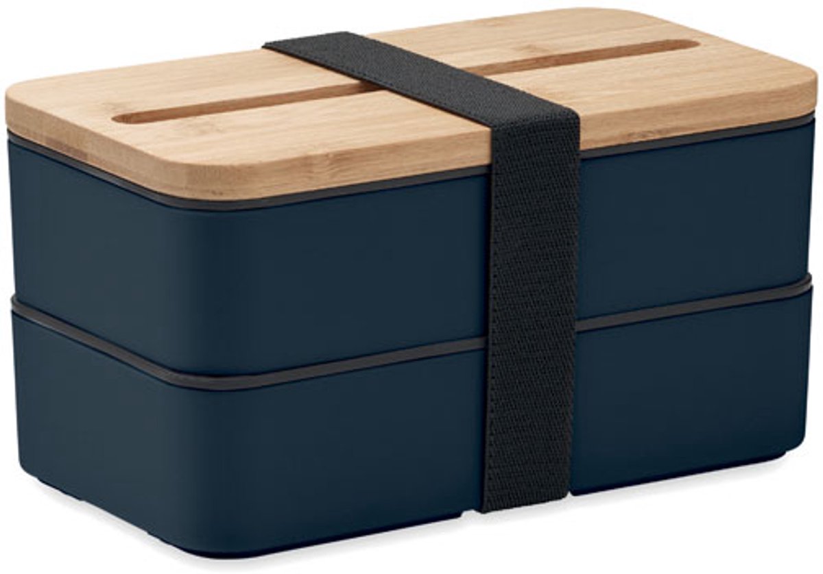 Gerecycled PP lunchbox met twee compartimenten en verwijderbaar tussenschot. Donker Blauw
