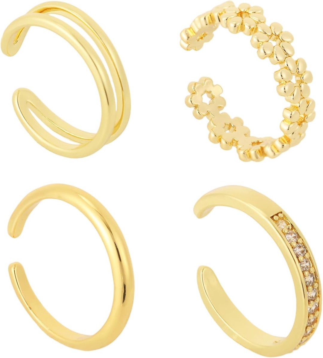 Ringen voor Dames, 4 Stijlen Verstelbare Teenringen van 14K Goud Prachtige Voetsieraden Ideaal als Cadeau voor Bij de Zomerse Strandschoenen