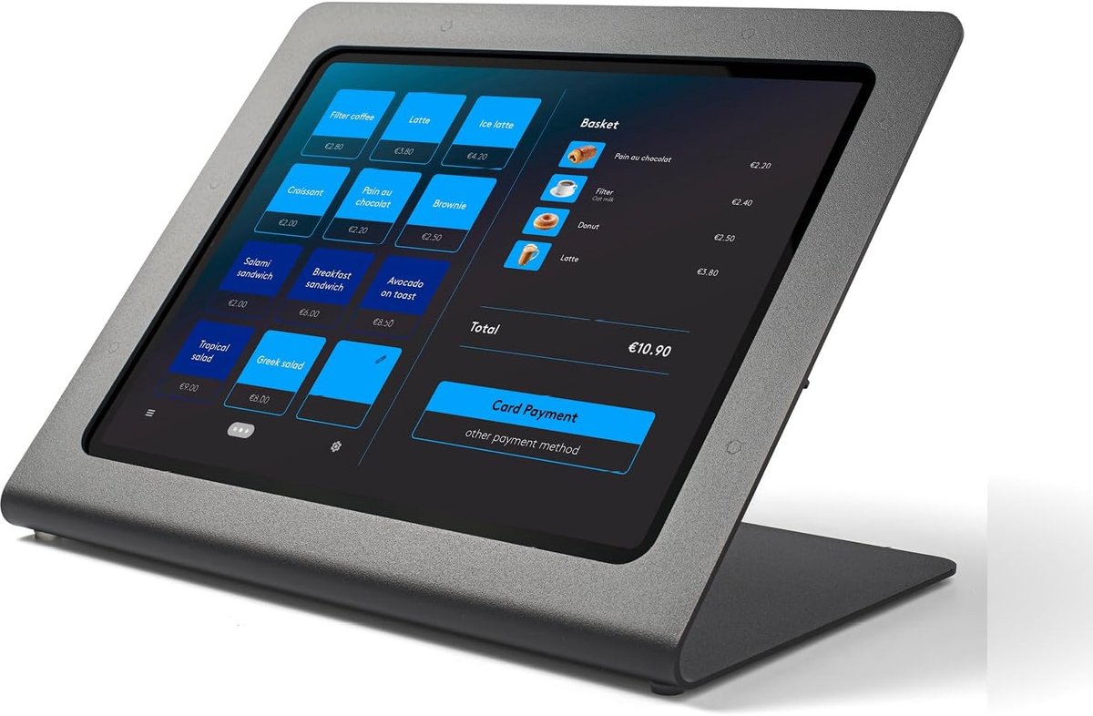 IPad Stand voor Bureau | Beveiligde Metalen Tablet Houder voor Zakelijk POS en Retail | Compatibel met iPad Air (2024) 13 Inch & Pro 3ᵉ, 4ᵉ, 5ᵉ & 6ᵉ Gen 12,9 Inch | Zwart