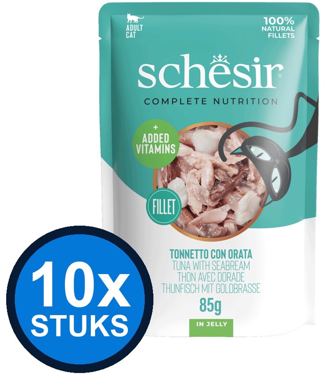 10x Schesir - Tonijn & Zeebrasem in Gelei - Kattenvoer Natvoer - 85g