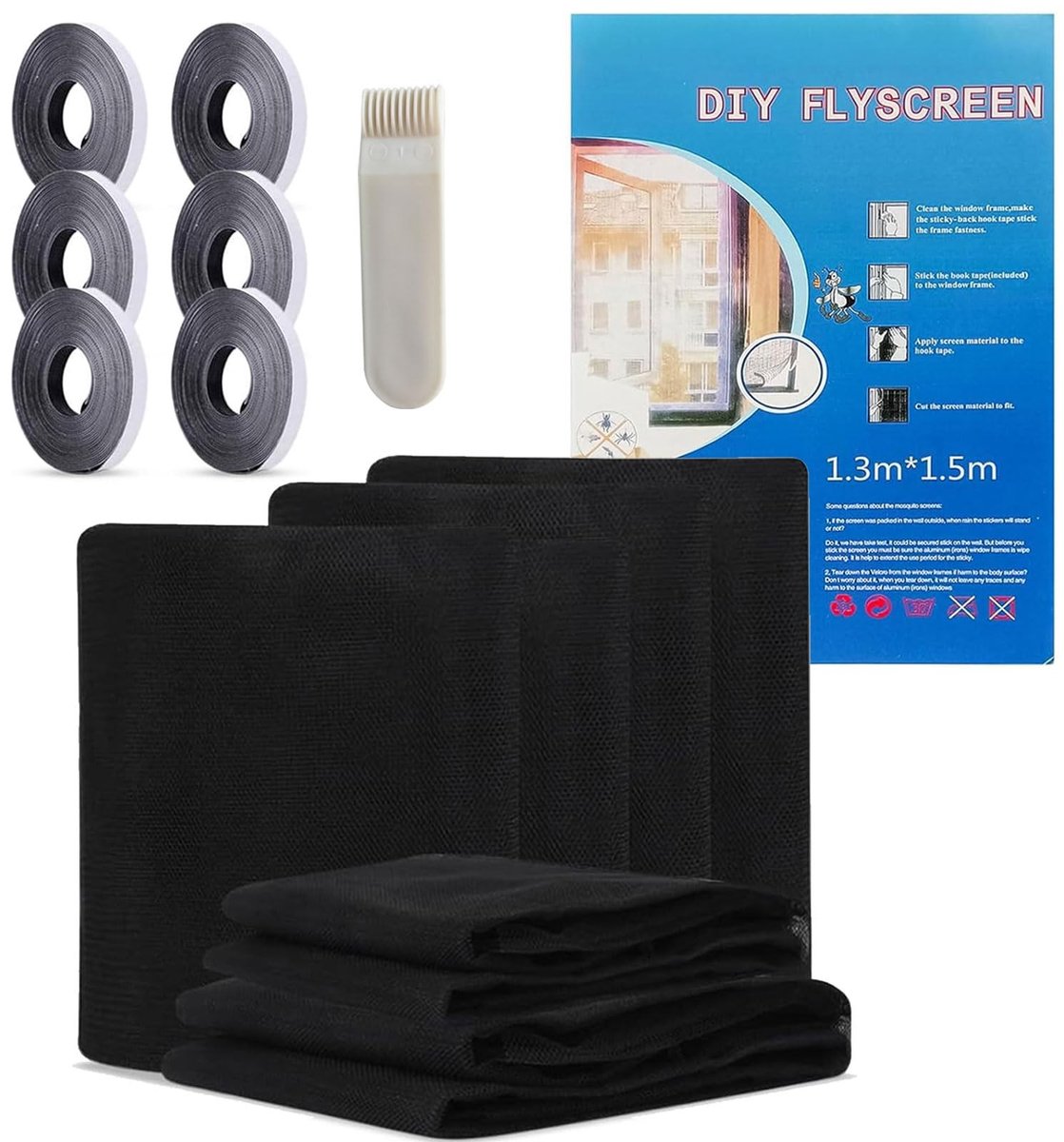 SolidKeus - Vliegenhor voor Raam 150 cm x 130 cm Zwart