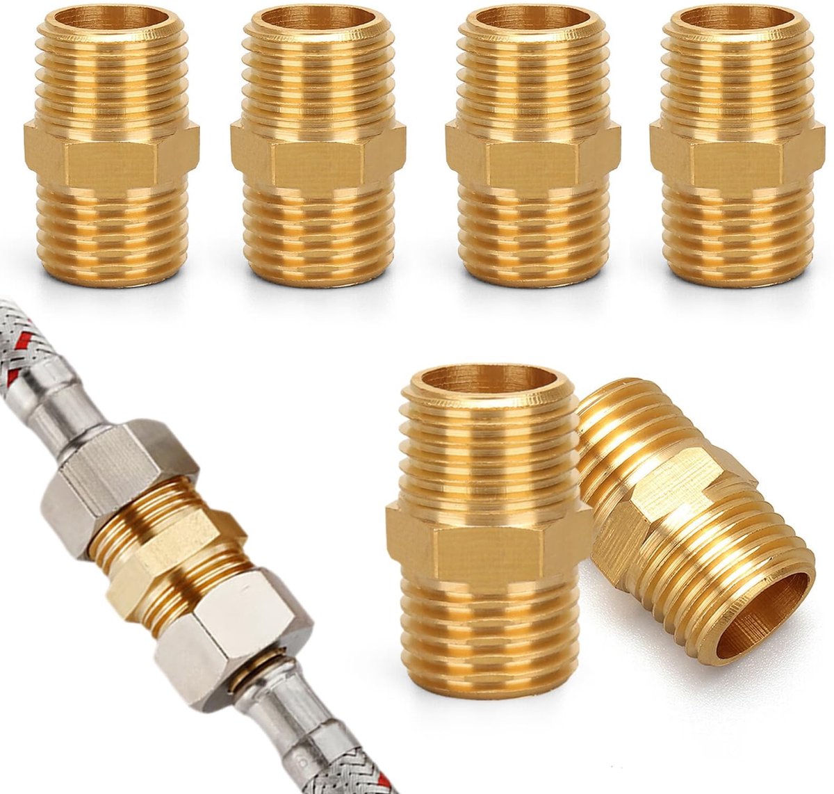 SolidKeus - Set van 6 Messing Gasslangverbindingen