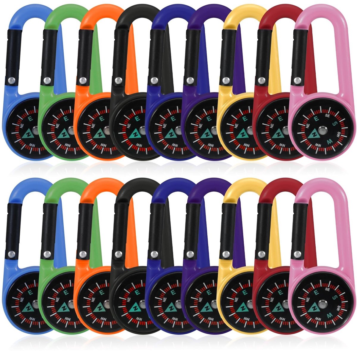 SolidKeus - Set van 18 Mini Kompassen met Carabiner voor Outdoor Activiteiten