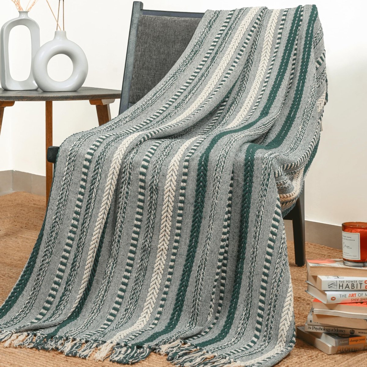 SolidKeus - Groene Deken met Decoratieve Kwasten 50x60 Inch