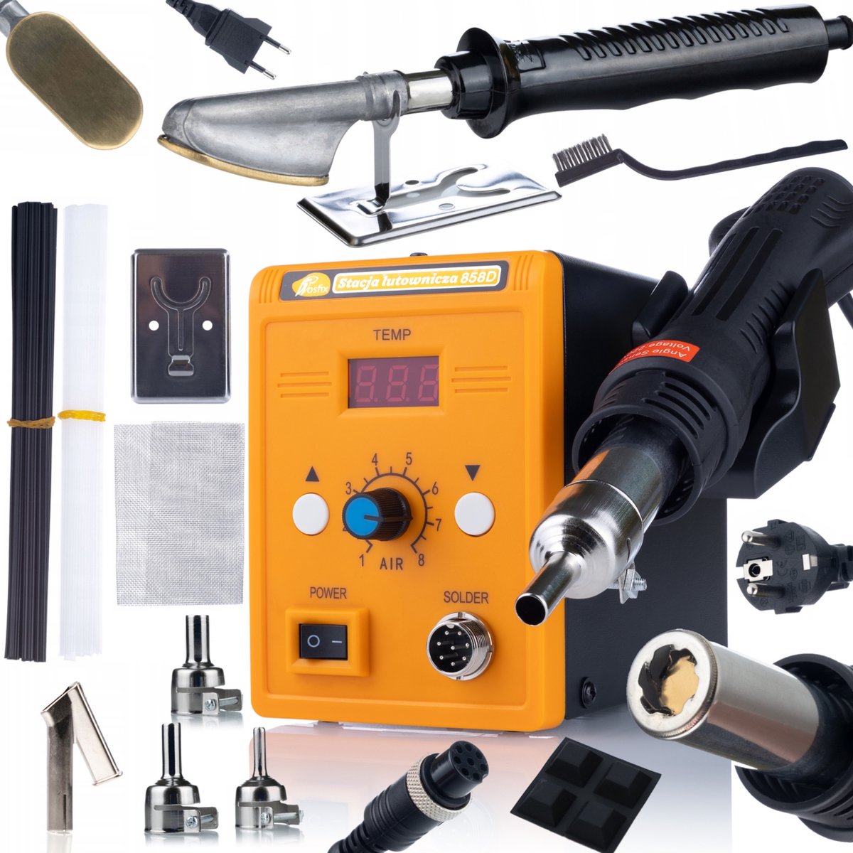 Rosfix Hot-Air Soldeerstation Set 858D - 700W, 100–500°C - Spuitmond Y8x9 8mm, Soldeerbout