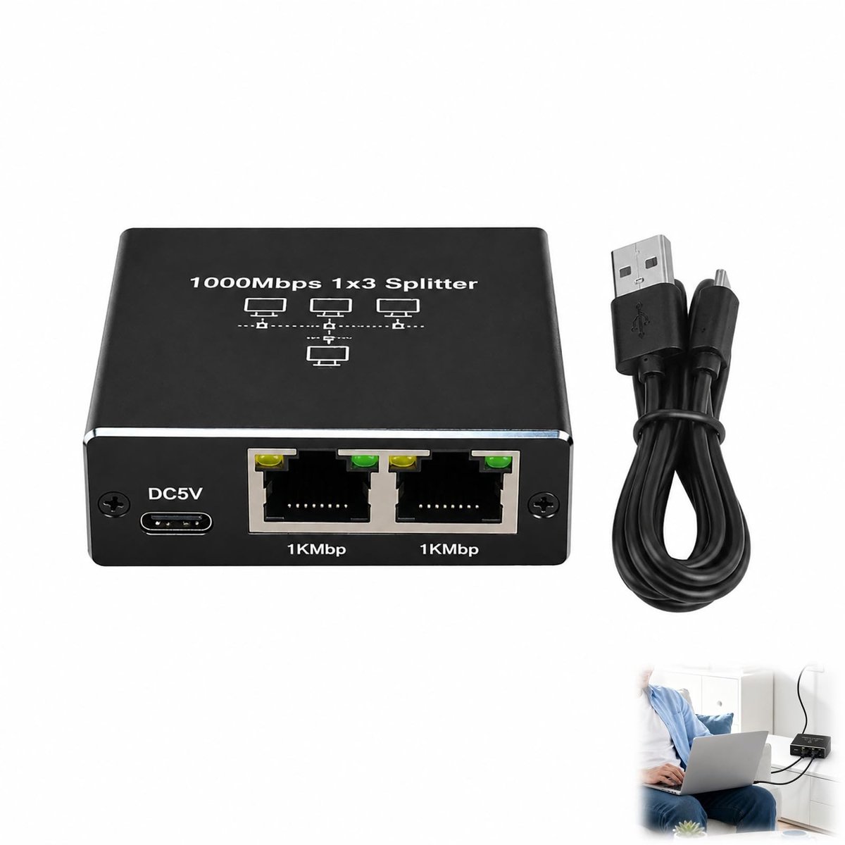 Omgoods - 3-poorts Ethernetswitch voor Gemakkelijke Netwerkuitbreiding