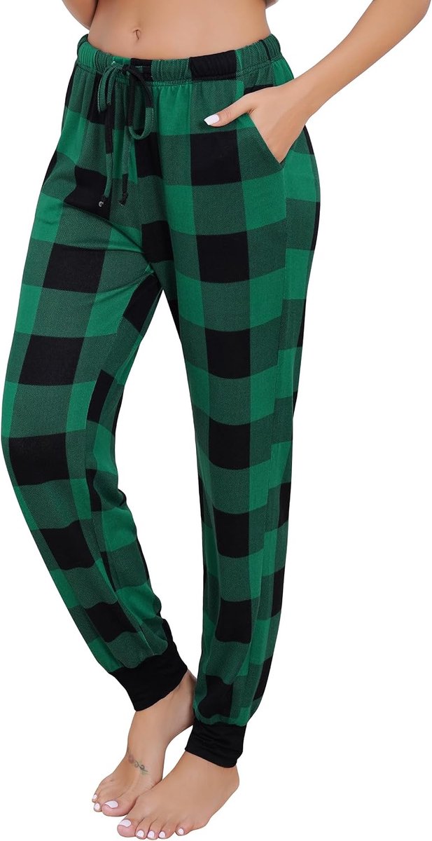 Pyjamabroek voor dames, katoen, nachtkleding, slaapbroek, vrijetijdsbroek, lange joggingbroek met zakken