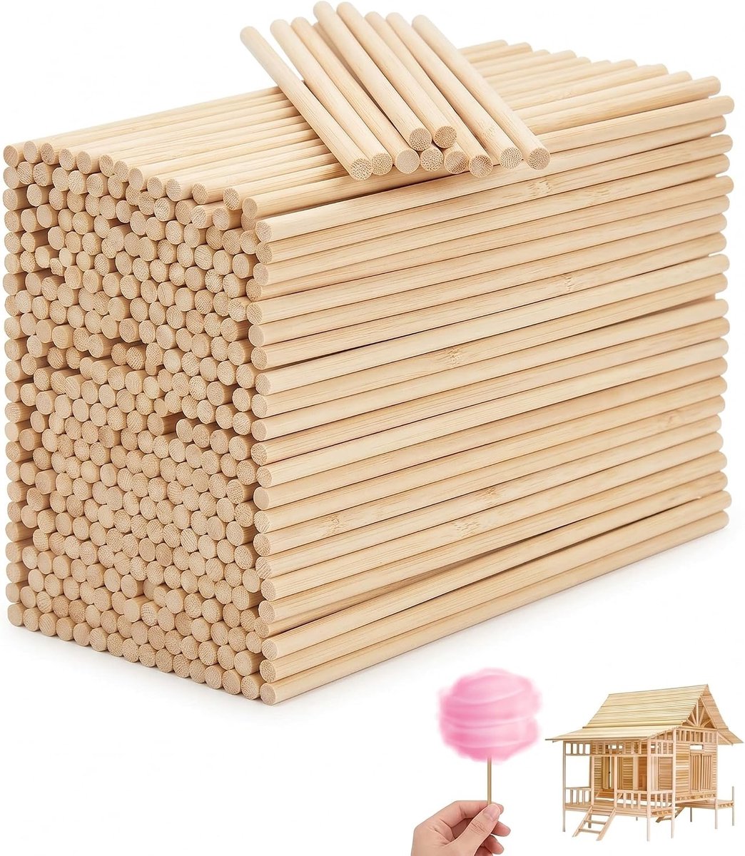 Houten stokjes, 100 stuks, 3 x 300 mm, voor suikerspin, knutselen en handwerk, ideaal voor modelbouw en decoraties, glad en duurzaam.