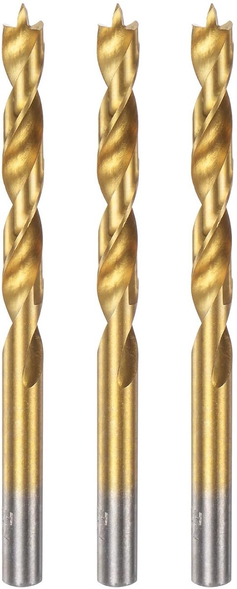 3 stuks boor brad punt 7,5 mm (19/64 inch) rechte schacht ronde boor metrische boor brad spiraalboor voor timmerman hout kunststof rubber goud