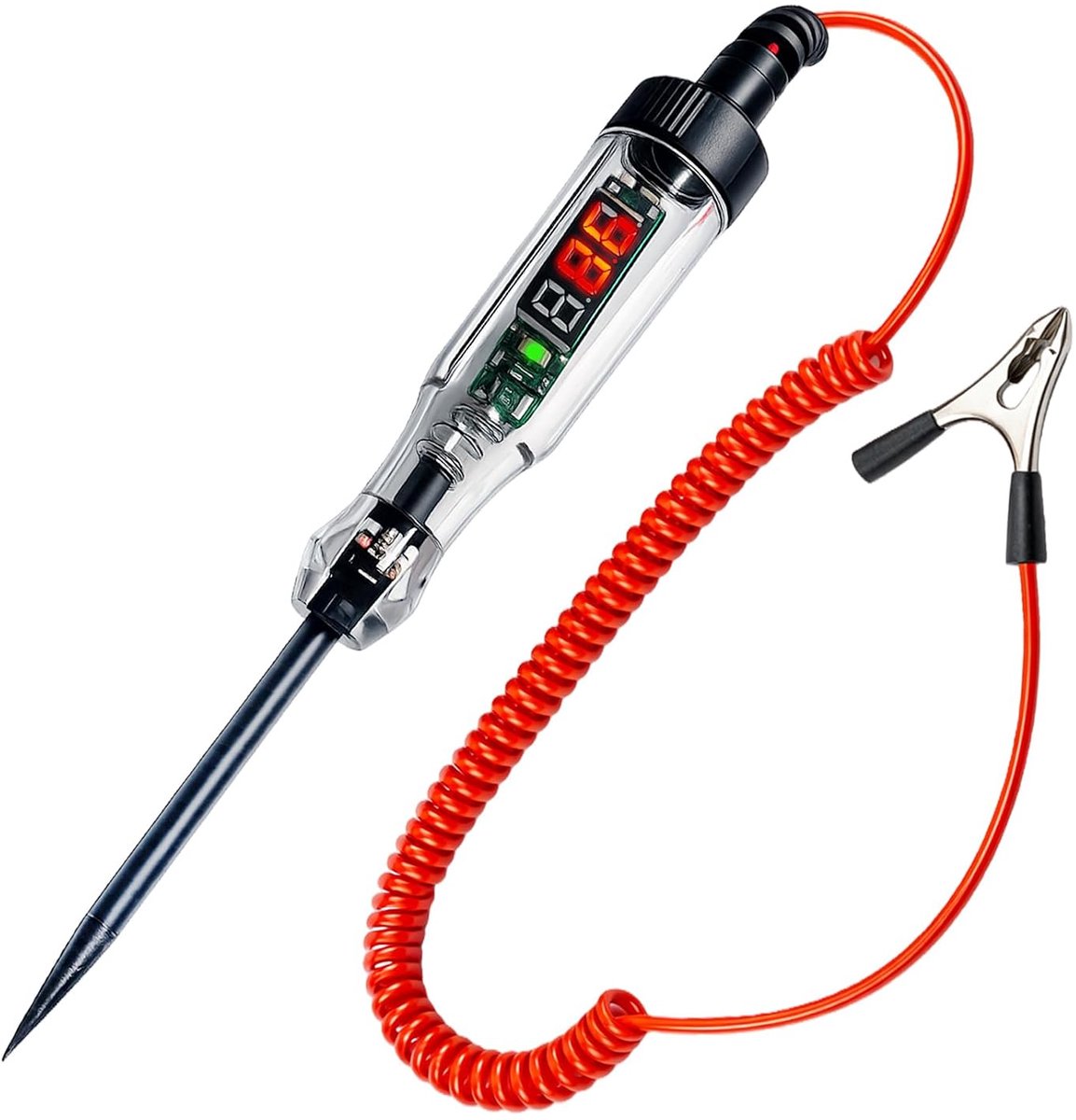 Spanningstester auto schakeling testpen 3-48V auto stroomcircuittester met digitale led-testlamp voor stroomcircuits zekeringen schakelaars stroomtester ​ met krokodillenklem veerdraad voor auto's
