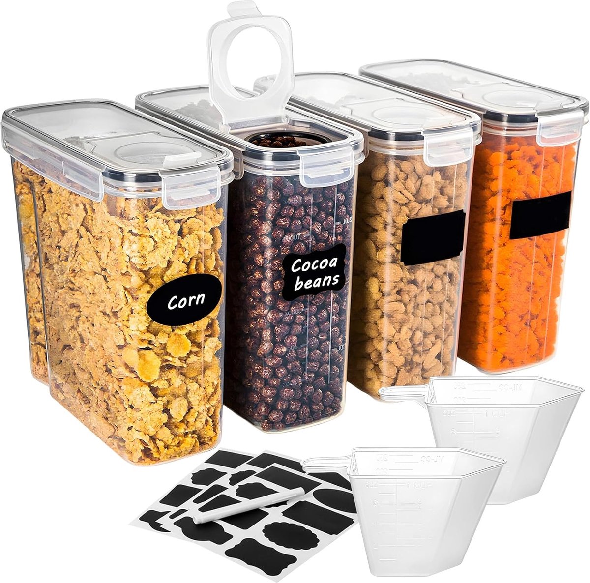 4 l keukenbewaardozen met deksel, verzegelde voedselcontainers van kunststof, luchtdichte containers zonder BPA, bewaardozen voor granen, pasta, granen, rijst en meel