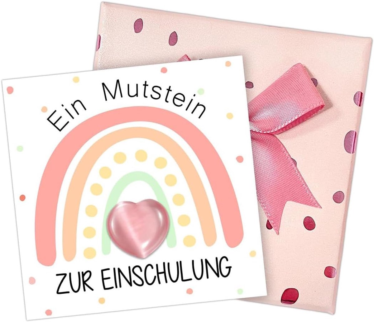2026 meisjes geschenken voor de eerste schooldag, schoolkegelvulling, moedsteen eerste schooldag, moedsteen motiverende gelukbrenger schoolbeginnencadeau, roze kattenoog in hartvorm